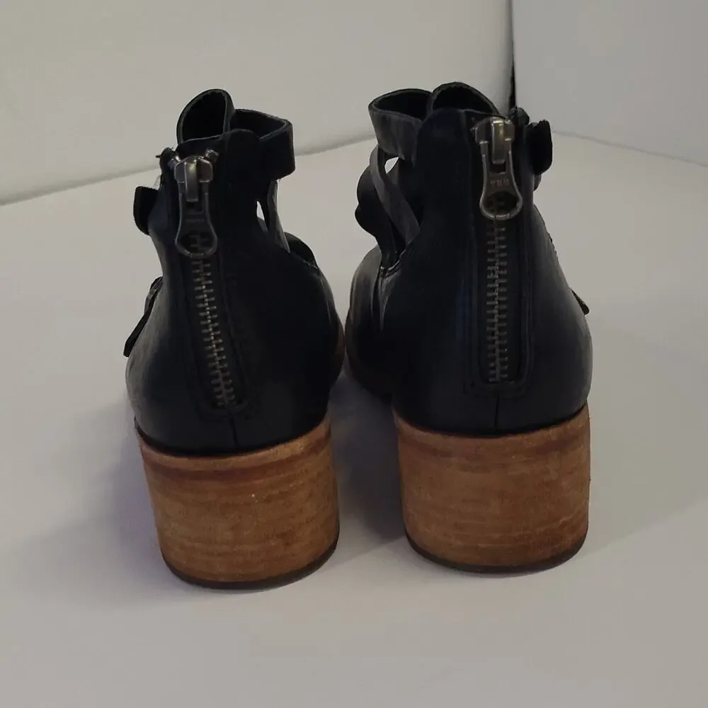 Kork-Ease Jardin SZ 8M K85803 Black Leather Ankle Boots Women's Cut Out Buckle